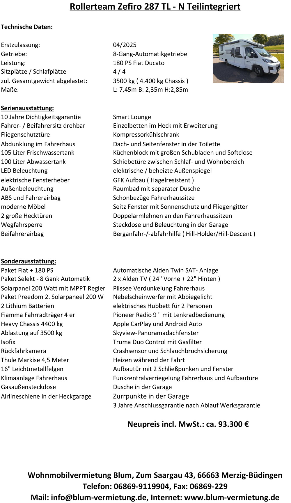 Datenblatt Verkauf Webseite Rollerteam 287 TL N